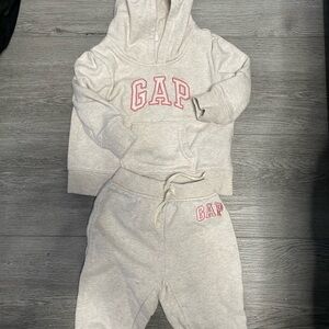 GAP Cream Hoodie and Joggers Set with Pink Logo